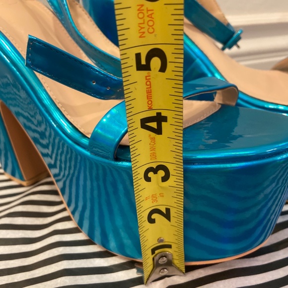 C DANCER IRIDESCENT BLUE PLATFORMS UNICORN RAINBOW MERMAID HEELS STRAPPY PLEASER - Picture 12 of 12